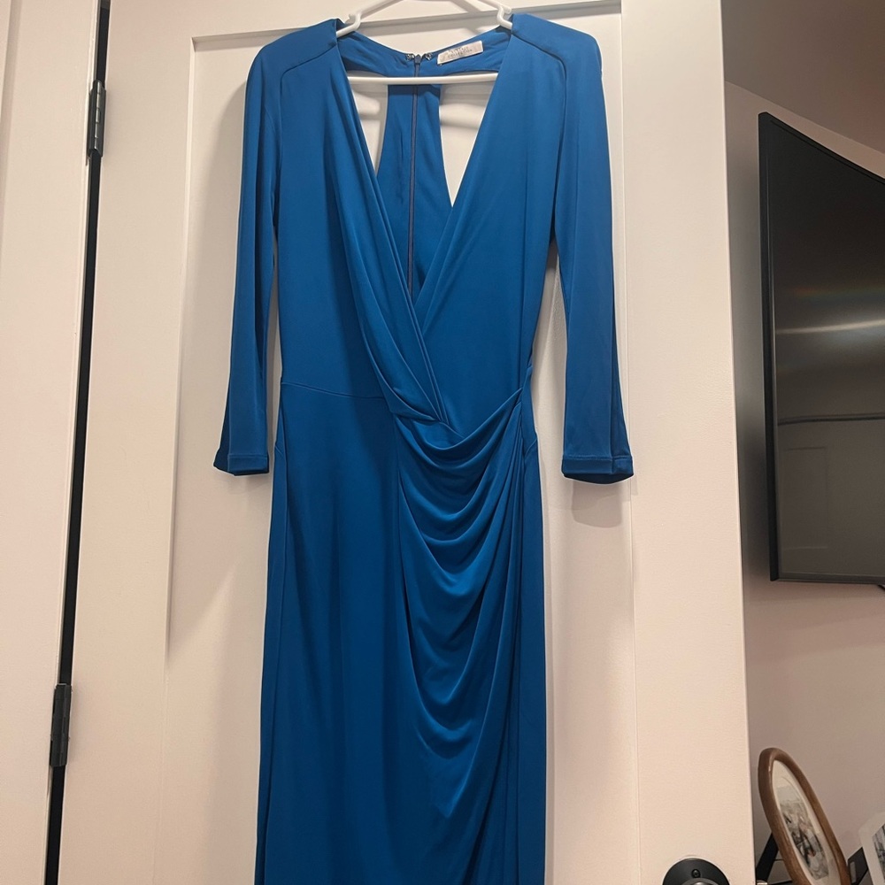 Versace Collection Sapphire Blue Draped Long Sleeve Dress